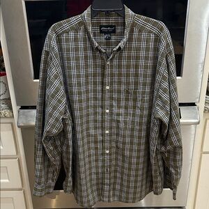 Eddie Bauer Men's Brown and White Plaid Shirt